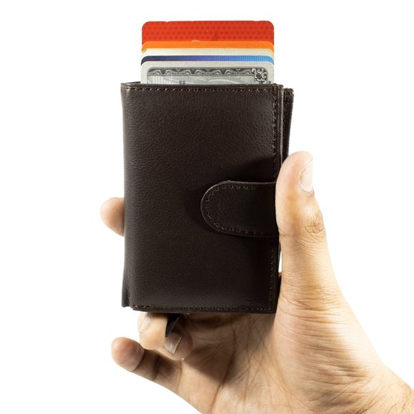 Automatic POP-UP, RFID Blocking Slim LEATHER ID Credit Card Holder - Picture 4 of 12